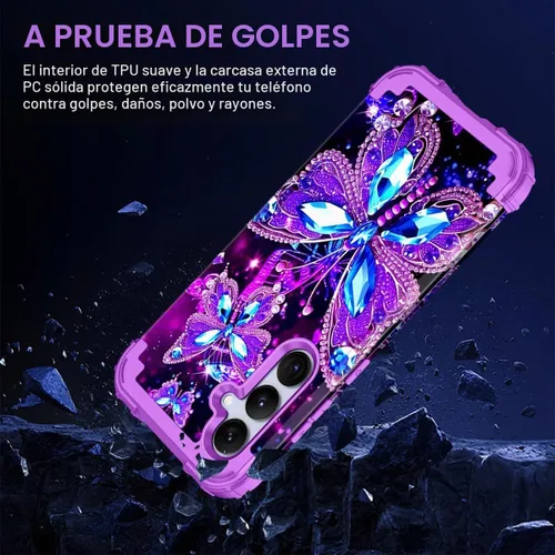 Vista 6 de Miqala Funda para Galaxy S24 5G, brilla en la oscuridad, tres capas, resistente, a prueba de golpes, protección completa, parachoques de plástico