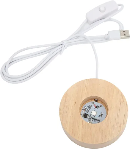 Vista 2 de Joyzan Soporte redondo de madera iluminada para lámpara de exhibición, soporte LED de madera, asiento rectangular con luz regulable, colorido
