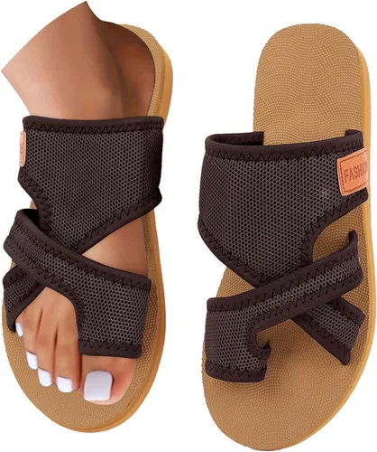 Vista 13 de Tatumaie Sandalias ortopédicas para mujer, de malla hueca, con soporte de arco, cómodas, para playa, planas, con anillo para los dedos del pie