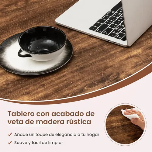 Vista 5 de GIANTEX - Mesa auxiliar de 2 niveles con almacenamiento, mesa central de madera de 39.5 pulgadas, color marrón