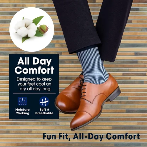 Vista 4 de KONY Paquete de 4 calcetines de algodón de alta calidad para hombre, coloridos y divertidos, calcetines de negocios, a rayas, regalo para hombres