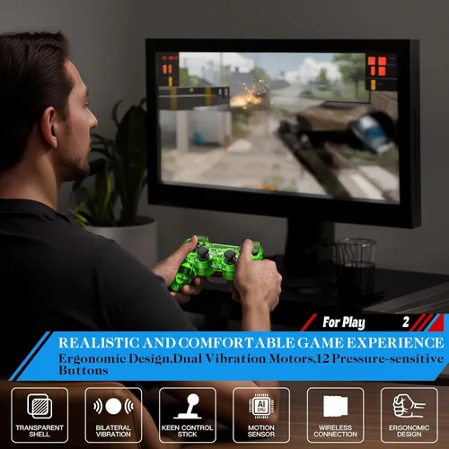 Vista 2 de Degulan Wireless Controller Compatible with PS-2 Console, Remote Gamepad for Play 2 (Green and Blue)