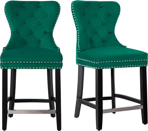 Vista 6 de WestinTrends Wordford Taburete de terciopelo copetudo de 24 pulgadas (juego de 2), negro, terciopelo verde oscuro