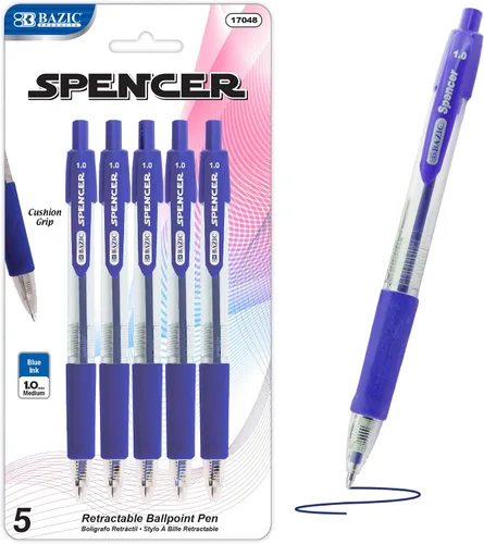Vista 7 de BAZIC PRODUCTS Spencer Asst. Bolígrafo retráctil de color con empuñadura de cojín, 5 unidades, para escritura escolar y oficina