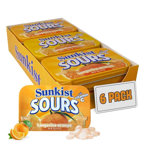 Vista 10 de Sunkist Sours Grapeade, vitamina C, caramelo agrio sin azúcar, lata de 1.76 onzas, bandeja de 6