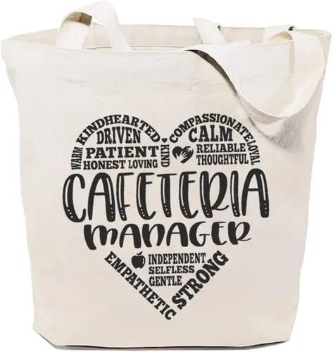 Vista 6 de Cafeteria Manager - Bolsa de lona para mujer, diseño estético de corazón, reutilizable, bolsas de compras, almuerzo, regalos para mujer