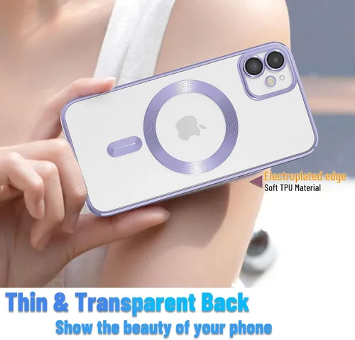 Vista 2 de Funda magnética para iPhone 12, borde galvanizado, parte trasera transparente, funda protectora delgada con protección de cámara, compatible