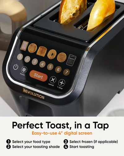 Vista 3 de Tostadora digital Revolution R90 – Tostadora de alta velocidad de 2 rebanadas con tecnología patentada InstaGLO 2.0 – Tosta pan, bagels, gofres