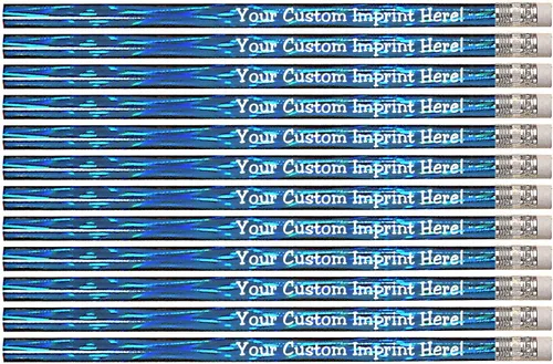 Vista 8 de Express Pencils™ Lápices personalizados – Redondo – Tema láser – Impreso personalizado con tu mensaje, texto o logotipo, paquete de 12 – plateado