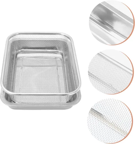 Vista 6 de BESTonZON Juego de 2 juegos de herramientas de parrilla de acero inoxidable para parrilla, colador de fregadero, cesta de colador de cocina, cuenco