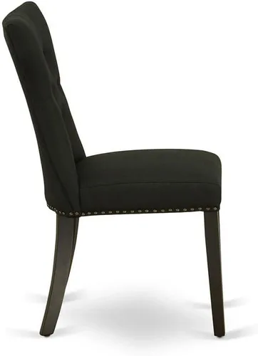 Vista 6 de East West Furniture GAP1T24 Gallatin Parsons - Juego de 2 sillas de comedor tapizadas de tela de lino negro, con botones copetudos, color negro