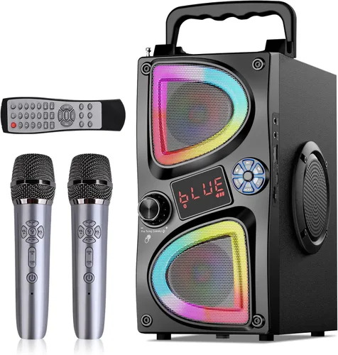Vista 9 de Altavoz Bluetooth, 60W (Pico) Altavoces Inalámbricos Portátiles Pequeños para Fiestas en Casa con Doble Subwoofer de Graves Profundos, Radio, Luces