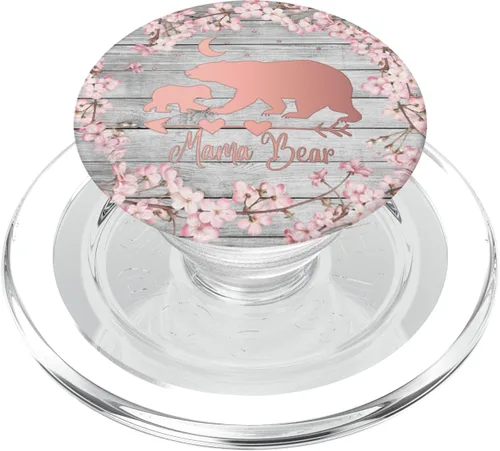 Vista 8 de Cherry Blossoms Rose Pink Mama Bear One Cub Vintage Gray PopSockets Grip and Stand para teléfonos y tabletas, Negro