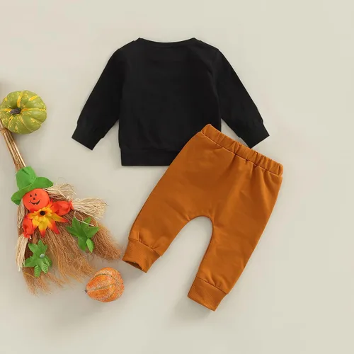 Vista 5 de FYBITBO Conjunto de ropa de Halloween para niños pequeños, con capucha, capa y pantalones para otoño y Halloween