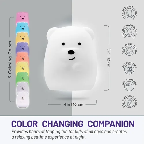 Vista 5 de Lumipets Luz nocturna de animales para niños, luz de silicona para bebés y niños pequeños, luz nocturna blanda para habitación de niños, luces