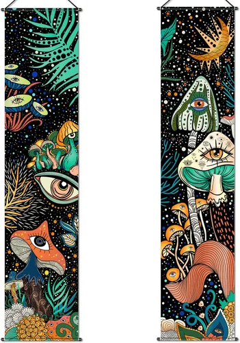 Vista 8 de Tiamon 2 pancartas de tapiz hippie para decoración de pared, ojos para colgar en la pared, pavo real, bohemio, colorido, abstracto, telón de fondo