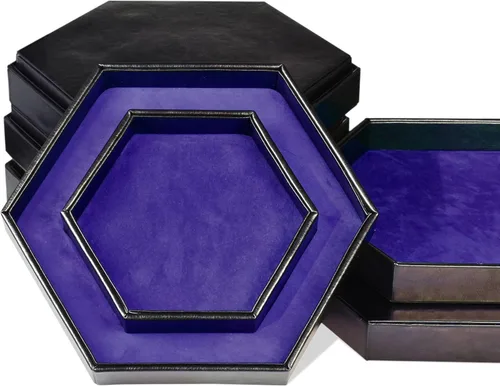Vista 3 de DND - Bandeja de dados – Bandeja hexagonal 2 en 1 con ruedas y almacenamiento, piel sintética, color morado