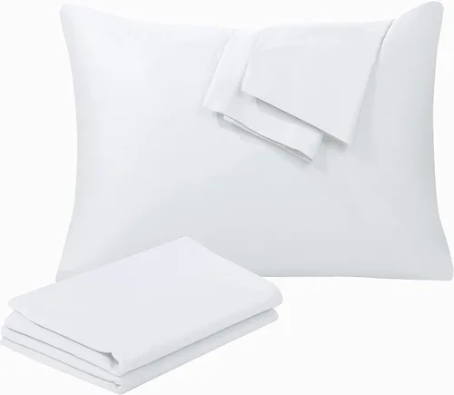 Vista 13 de Juego de 2 protectores de almohada de algodón egipcio 100%, tejido satinado de 400 hilos, protectores de almohada estilo cremallera de fácil cuidado