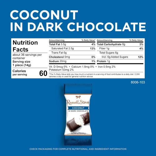 Vista 2 de Russell Stover Chocolate oscuro y coco - 0.5 oz (paquete de 36)