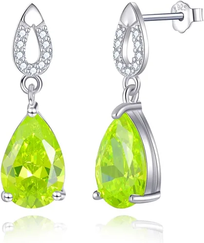 Vista 5 de JIANGXIN Juego de joyería con colgante de lágrima de piedra de nacimiento en plata de ley 925 chapada en rodio para mujeres, con pendientes