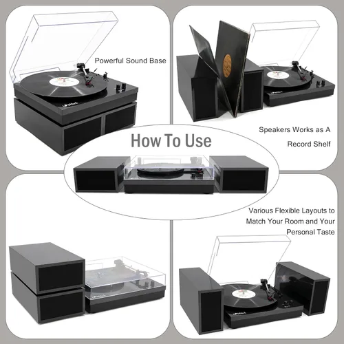 Vista 4 de Reproductor de discos de vinilo, tocadiscos para vinilos con altavoces externos, Perla Negra