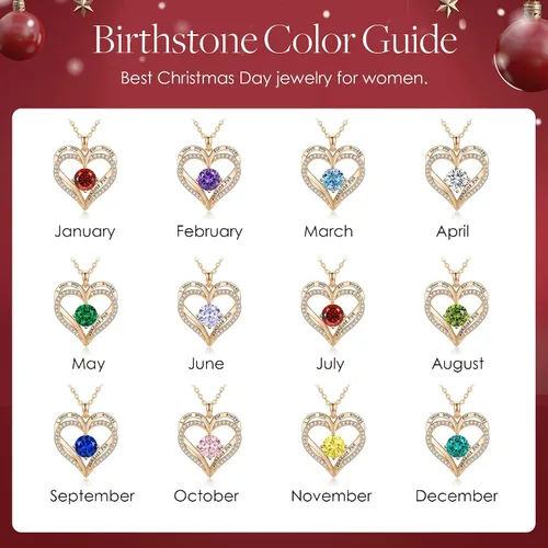 Vista 7 de LOUISA SECRET Heart Birthstone Necklaces for Women, 925 Sterling Silver Women Pendant Necklace, Birthday Anniversary Valentine's Day Jewelry Gift