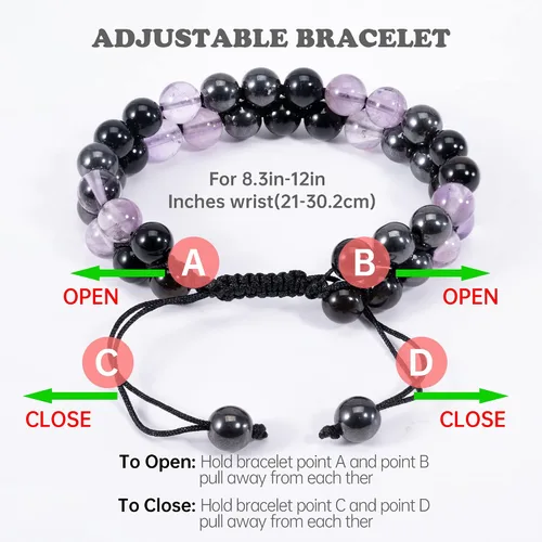 Vista 3 de Pulsera de triple protección, pulsera para hombres y mujeres, piedra natural de ojo de tigre, hematita y obsidiana, 0.315 in, pulsera de cristal