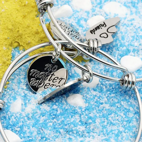Vista 6 de lauhonmin Juego de 2 pulseras dobles de corazón roto con brújula con brújula BBF Best Friends No Matter Where