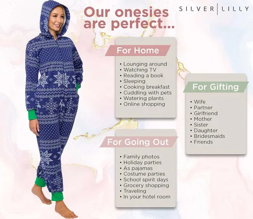 Vista 5 de Silver Lilly Fair Isle Pijamas de Navidad de una pieza - Unisex Adulto, vacaciones, overol