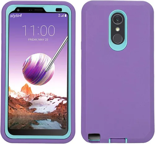 Vista 2 de Carcasa híbrida de tres capas resistente a los impactos con protector de pantalla integrado para LG Stylo 4/LG Stylo 4 Plus (morado)