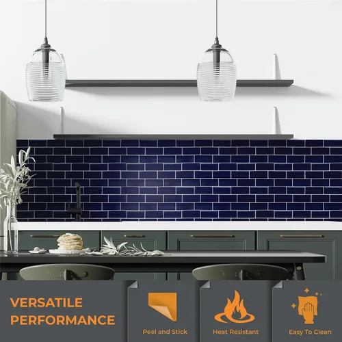 Vista 2 de WALPLUS - 12 Hojas de azulejos adhesivos 3D, 12 x 6 pulgadas, despega y pega, para loseta en muro, cocina, baño y metro, adorno resistente al calor