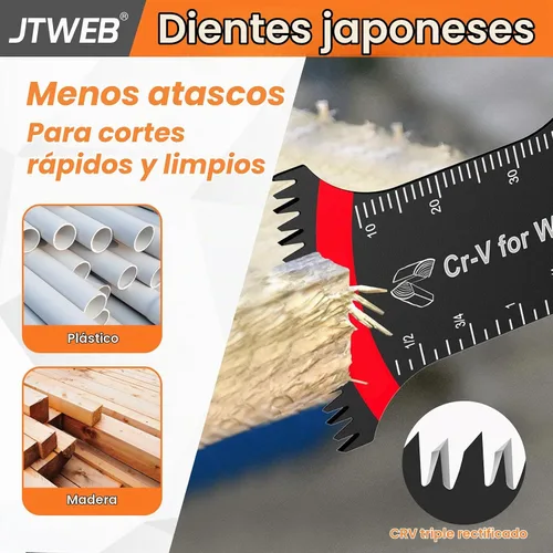 Vista 3 de JTWEB Hojas de sierra oscilantes de dientes japoneses de madera, 12 piezas estándar y de alcance extra largo con borde en forma de arco, cuchillas