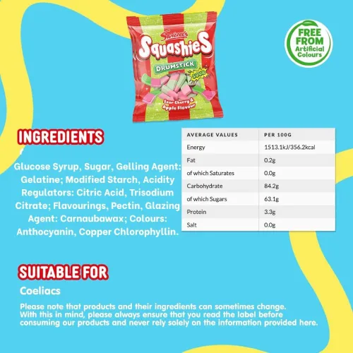 Vista 2 de Swizzels Drumstick Squashies sabor a cereza agria y manzana, 4.23 oz