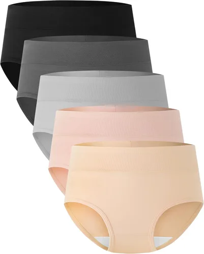Vista 10 de BAMBOO COOL Ropa interior para mujer, calzones de cintura alta, cobertura completa, suaves y transpirables, paquete de 5