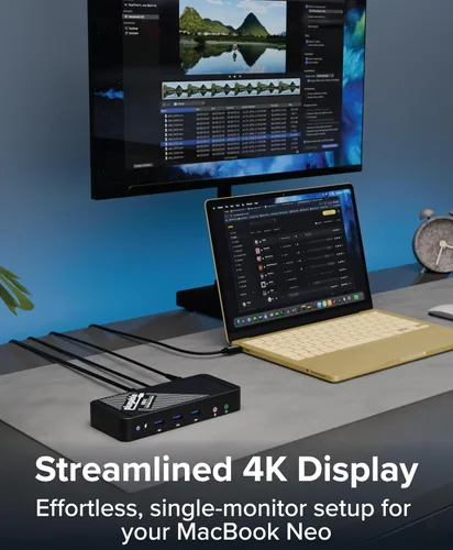 Vista 3 de Plugable Base USB-C con HDMI 4K y carga de 60 W, compatible con MacBook Neo, Thunderbolt 3/4, USB 4 y USB-C macOS, Windows y Chromebook, Ethernet