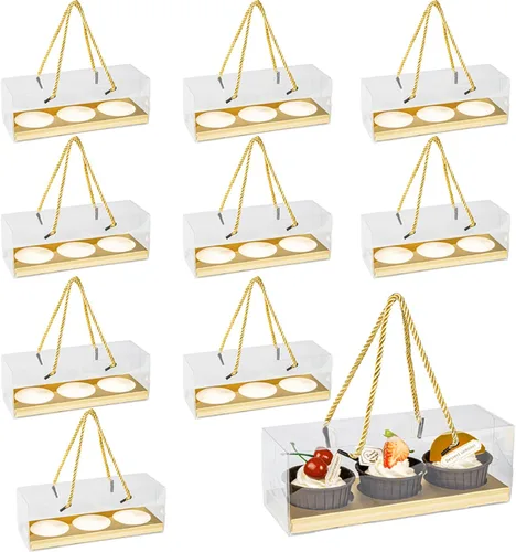 Vista 10 de 20 cajas transparentes para cupcakes con asa, portador de cupcakes para fiesta