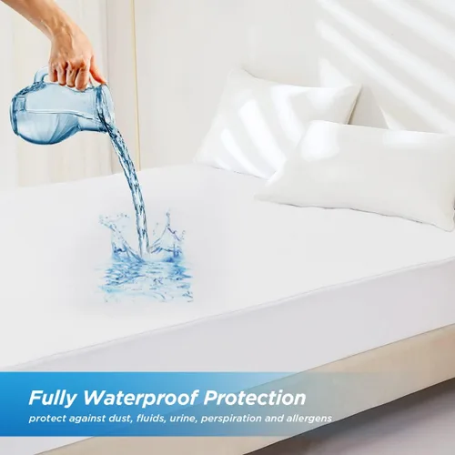 Vista 2 de Protector de colchón impermeable, tamaño Twin, funda de colchón de algodón de rizo transpirable con bolsillo profundo, estilo de sábana bajera