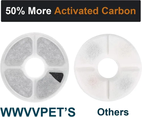 Vista 2 de Filtros de fuente de agua para gatos, paquete de 6 unidades, 50% más de carbón activado, filtros de repuesto para fuente de flores de gato, aptos