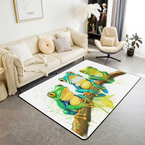 Vista 11 de Erosebridal Alfombra de área de dibujos animados de rana y libélula, para niños, niñas, adolescentes, alfombra con temática de animales de reptiles
