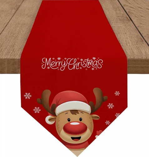 Vista 16 de Camino de mesa azul con alce navideño – 120 pulgadas de largo, copo de nieve de invierno, decoración de mesa de comedor para cocina, granja, Alce