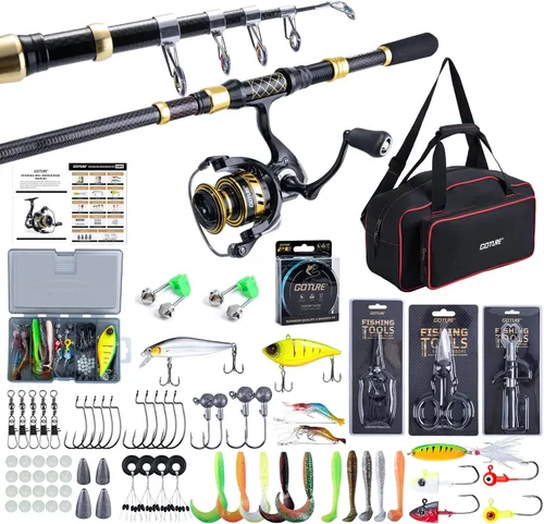 Vista 10 de Goture Fishing Rod and Reel Combos, 1.8M-2.7M Carbon Fiber Telescopic Fishing Pole with Spinning Reel, Lures Set, 900D Carrier Bag, Travel Full Kit