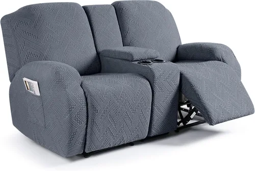 Vista 8 de Ruaozz - Fundas elásticas para sofá reclinable con consola de 4 piezas, con bolsillos, fundas de jacquard para sofá reclinable, protectores