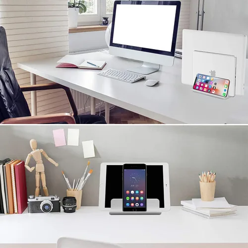 Vista 7 de Soporte vertical para laptop [versión actualizada], soporte de escritorio de 3 ranuras con base ajustable, diseño 4 en 1, soporte para computadora