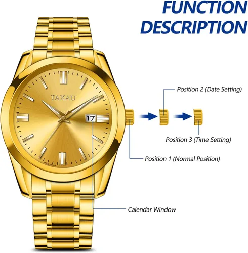 Vista 8 de Taxau Reloj para hombre de acero inoxidable para hombre, relojes de pulsera con fecha de cuarzo para hombre, reloj analógico impermeable para hombre