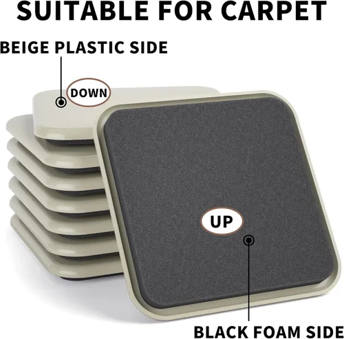 Vista 3 de Yelanon Deslizadores de Muebles, 8 piezas - Deslizadores de Muebles Cuadrados Beige de 4 3/4" para Alfombra, Deslizadores Movibles de Muebles