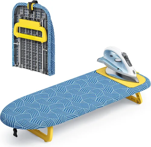 Vista 9 de KINGBOARD Tabla de planchar de mesa, pequeña tabla de planchar con alfombrilla de hierro, mini tabla de planchar plegable, fácil almacenamiento