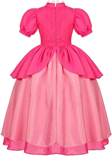 Vista 4 de Disfraz de princesa melocotón para niñas, disfraces de Halloween, súper hermanos, cosplay, cumpleaños, con accesorios de corona