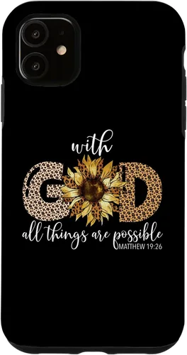 Vista 8 de iPhone 16 With God All Things Are Possible Leopard Sunflower Faith Case
