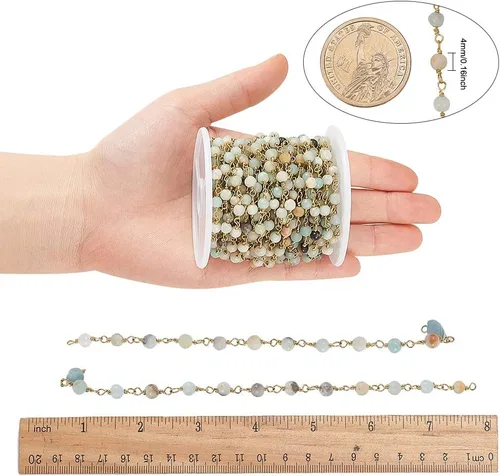 Vista 3 de Cadena de cuentas de tubo pequeño Abucas con chip de piedras preciosas, 0.157 in Amazonite_32.8 ft
