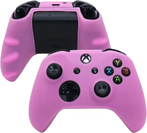 Vista 5 de HLRAO - Skins rosados para control Xbox One S funda protectora de silicona para Microsoft Xbox 1s WirelessWired Gamepad Joystick con 6 tapas rosadas